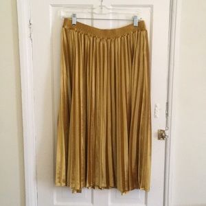 Gold Velvet Pleated Midi Skirt
